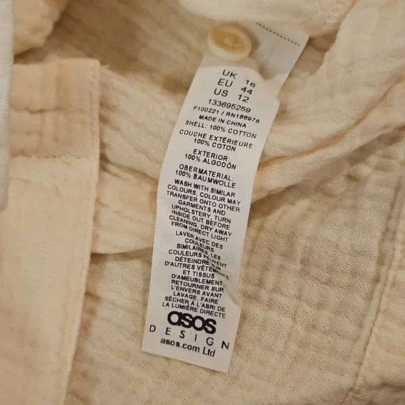 NWT ASOS DESIGN Button Down cheesecloth shirt Sz.12 - Picture 7 of 8
